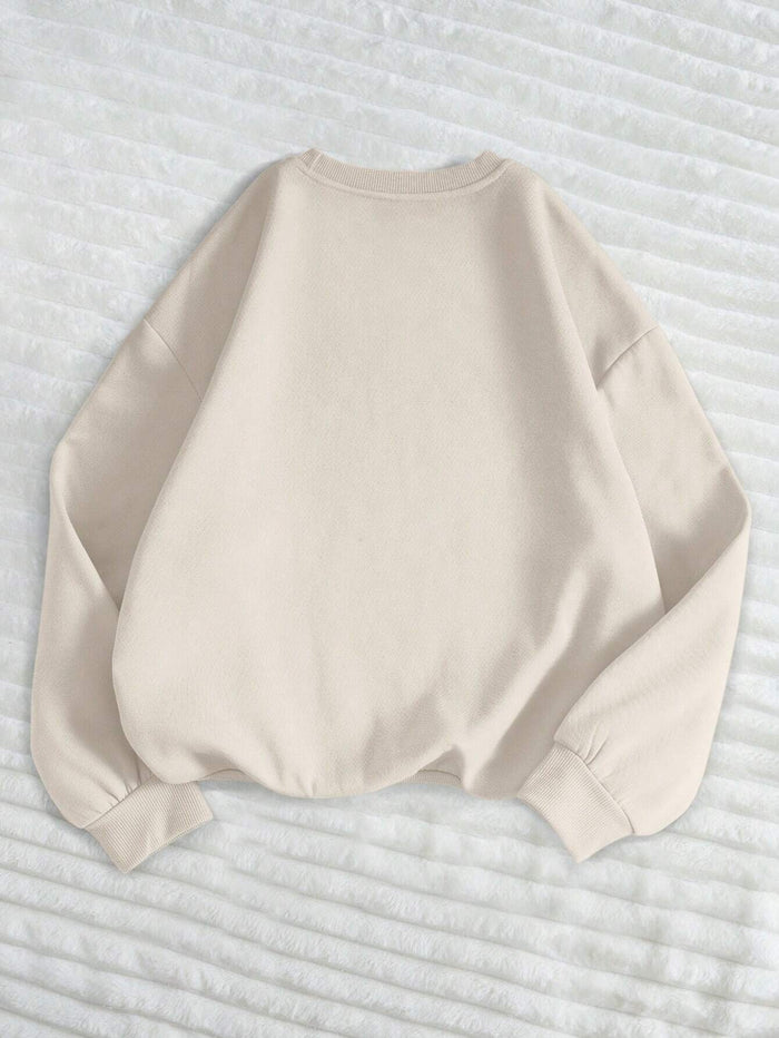 SXV Women's Bow Embroidery Round Neck Long Sleeve Fleece Sweatshirt, Casual For Autumn
