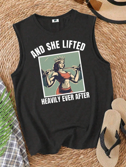 SXV Women's Liberty Statue Letter & Cartoon Print Sleeveless Camisole, Summer Graphic Tees Women Tops