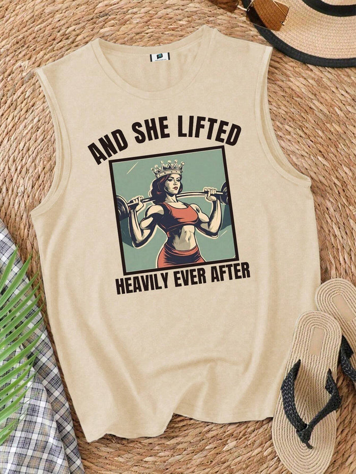 SXV Women's Liberty Statue Letter & Cartoon Print Sleeveless Camisole, Summer Graphic Tees Women Tops