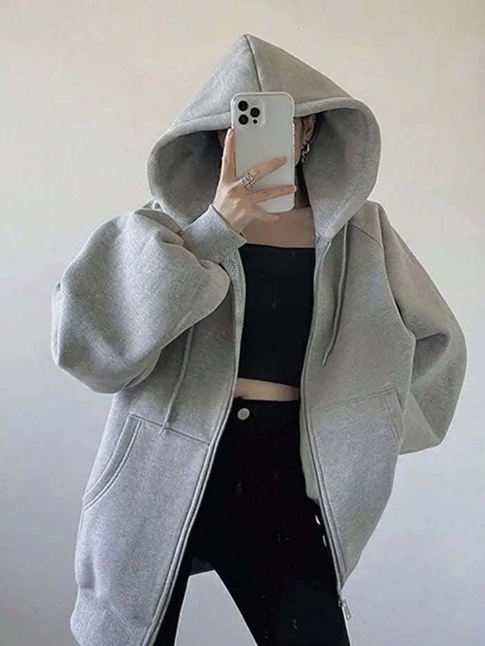 SXV Women's Loose Casual Hooded Zip-Up Cardigan