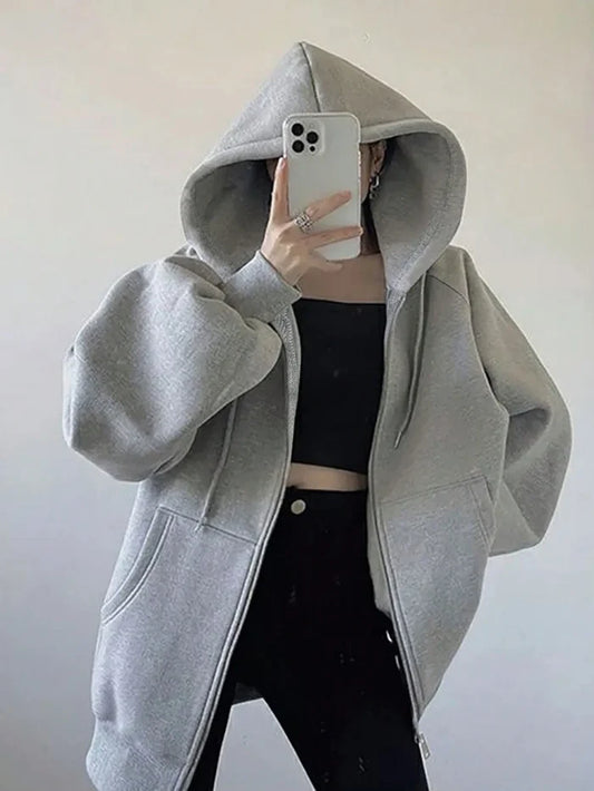 SXV Women's Loose Casual Hooded Zip-Up Cardigan