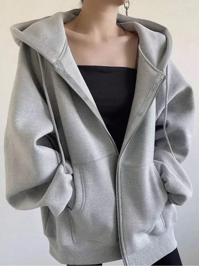 SXV Women's Loose Casual Hooded Zip-Up Cardigan