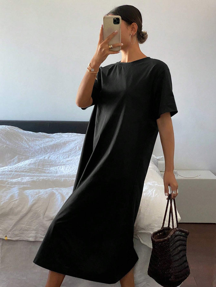 SXV Women's Short Sleeve Round Neck Long Dress, Casual Daily Wear
