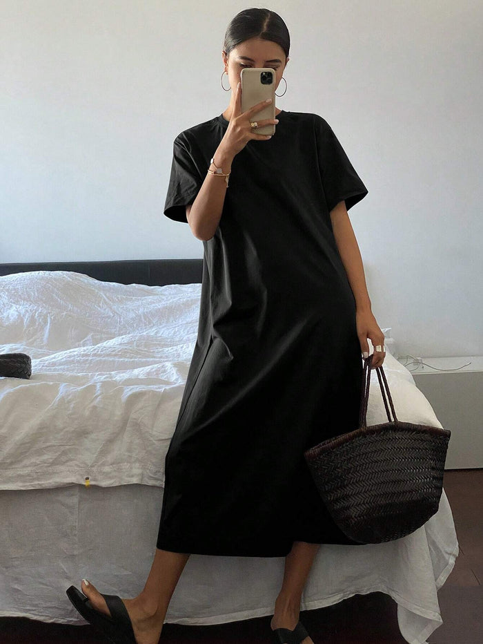 SXV Women's Short Sleeve Round Neck Long Dress, Casual Daily Wear
