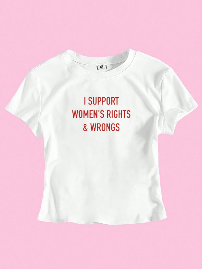 SXV Women's Short Sleeve T-Shirt With Slogan Print, I SUPPORT WOMEN'S RIGHTS WRONGS Graphic Tees Women Tops