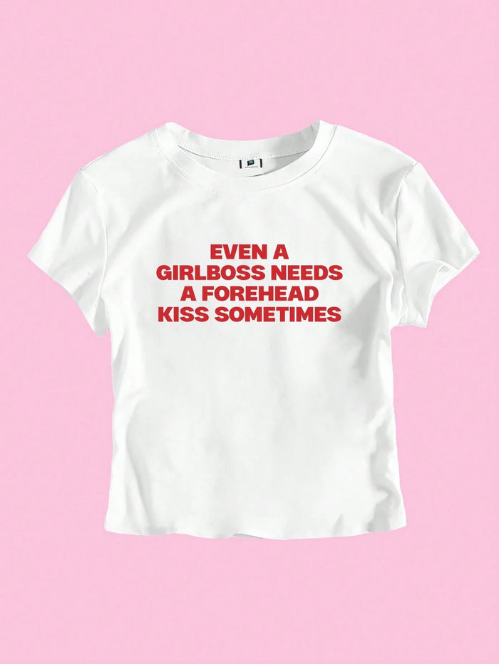 SXV Women's Summer Round Neck Short Sleeve Casual T-Shirt With Slogan Print Graphic Tees Women Tops