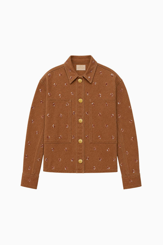 The Bobbi Embellished Denim Jacket - Embellished Umber