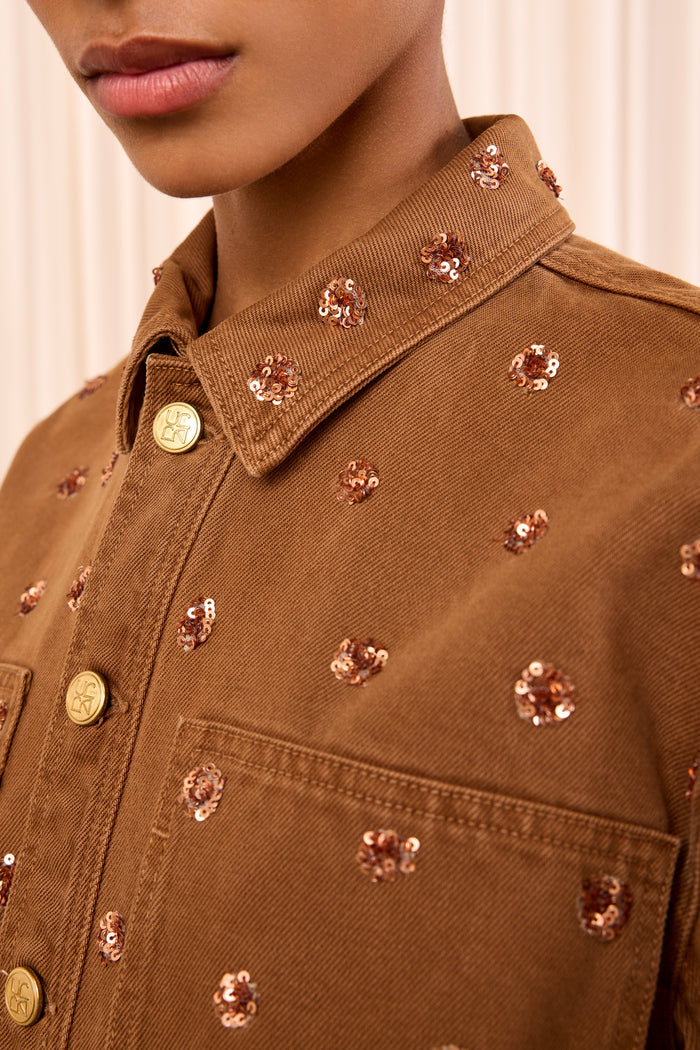 The Bobbi Embellished Denim Jacket - Embellished Umber
