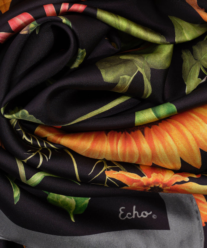 The Botanists 35" Silk Square Scarf in color black