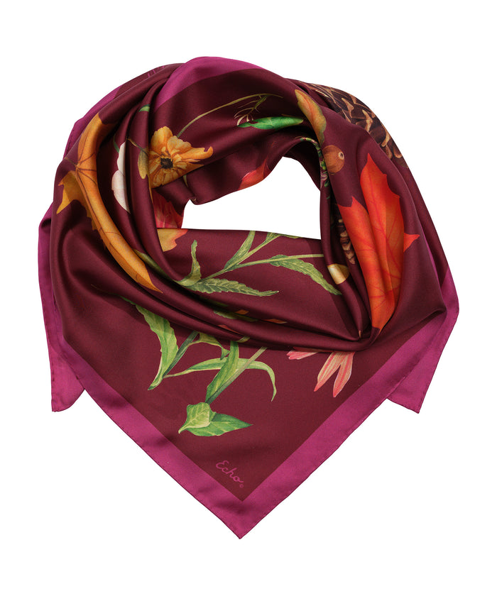 The Botanists 35" Silk Square Scarf in color fig