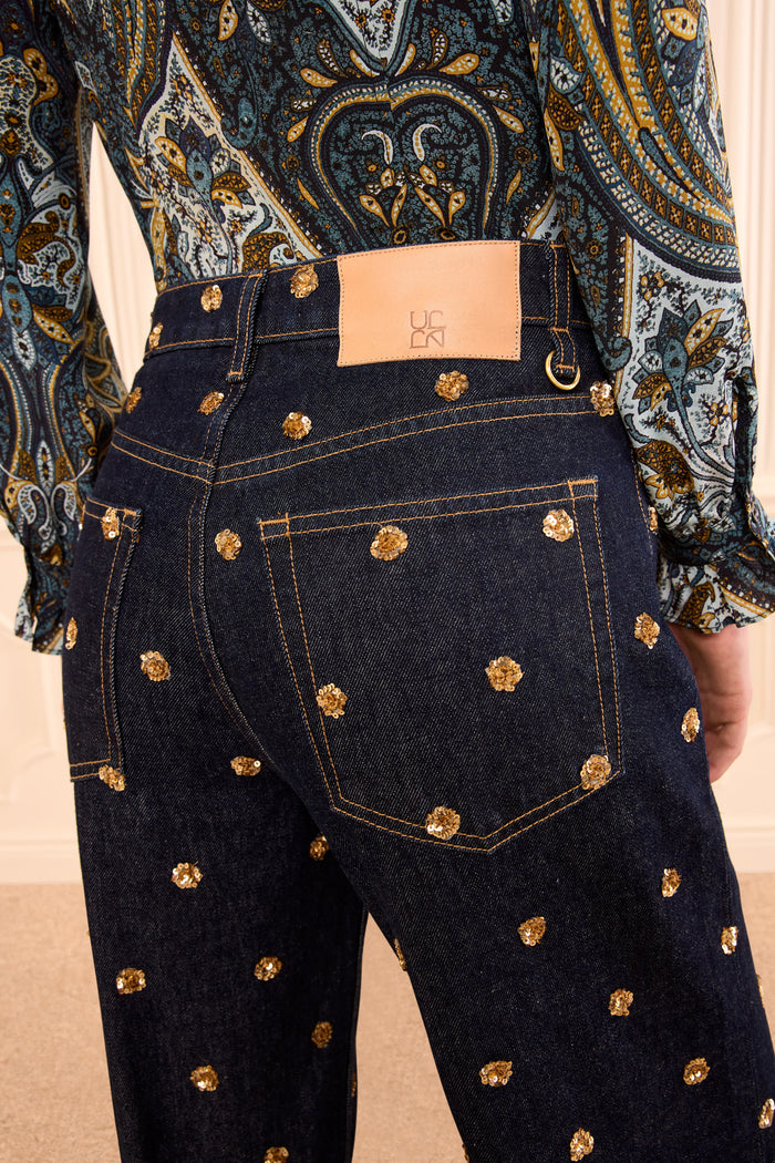 The Willow Embellished Wide Leg Jean - Embellished Tigris