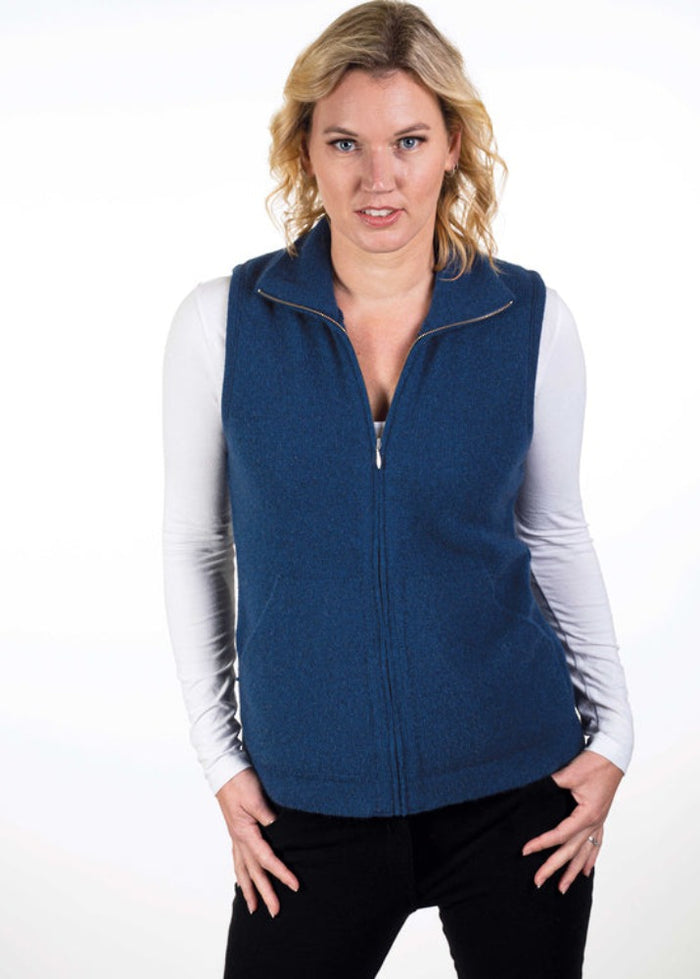 Possum and Merino  TR1014 Zip Vest - This zip vest features knitted in pockets and is shaped for a flattering fit.   Made proudly in New Zealand from a premium blend of 25% possum fur, 65% merino & 10% silk.