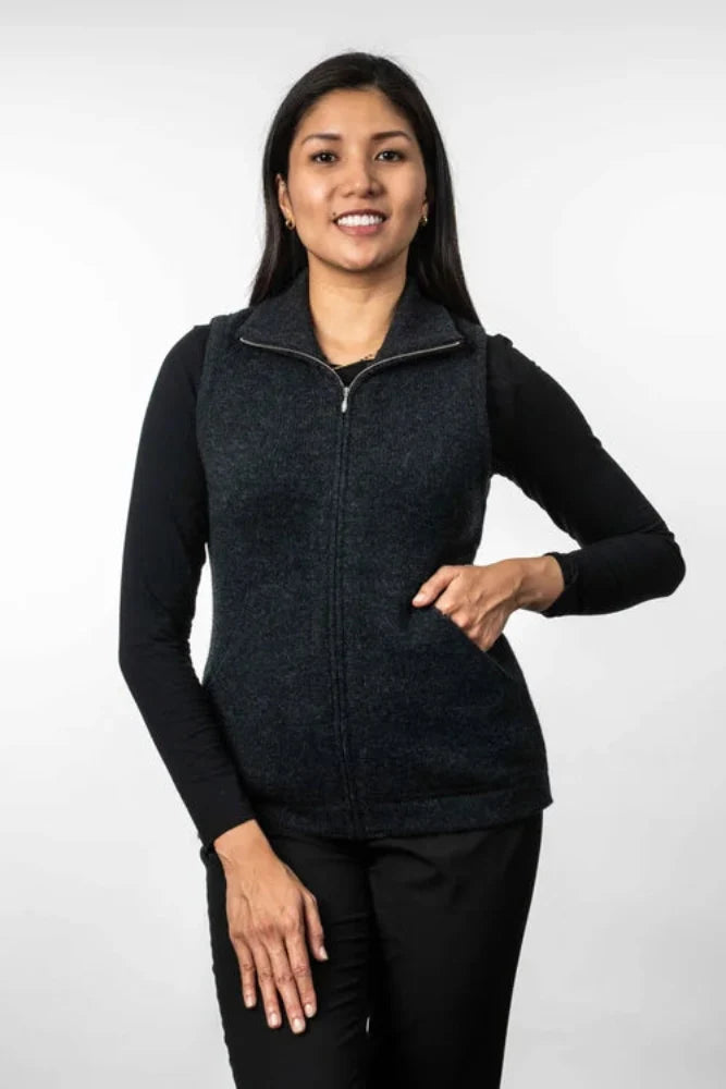 Possum and Merino  TR1014 Zip Vest - This zip vest features knitted in pockets and is shaped for a flattering fit.   Made proudly in New Zealand from a premium blend of 25% possum fur, 65% merino & 10% silk.
