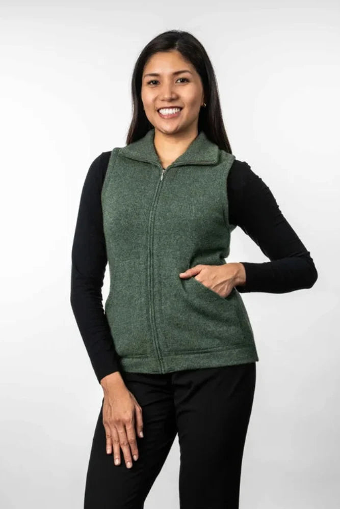 Possum and Merino  TR1014 Zip Vest - This zip vest features knitted in pockets and is shaped for a flattering fit.   Made proudly in New Zealand from a premium blend of 25% possum fur, 65% merino & 10% silk.