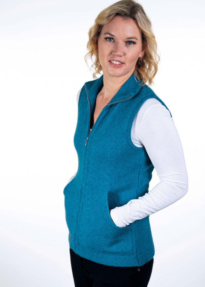 Possum and Merino  TR1014 Zip Vest - This zip vest features knitted in pockets and is shaped for a flattering fit.   Made proudly in New Zealand from a premium blend of 25% possum fur, 65% merino & 10% silk.