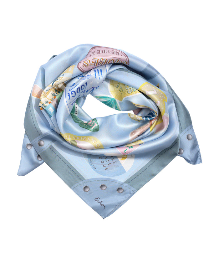 Travel Stickers 35" Silk Square Scarf in color blue shadow