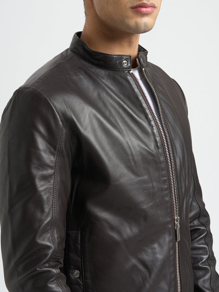 Two-Way Zip Leather Jacket
