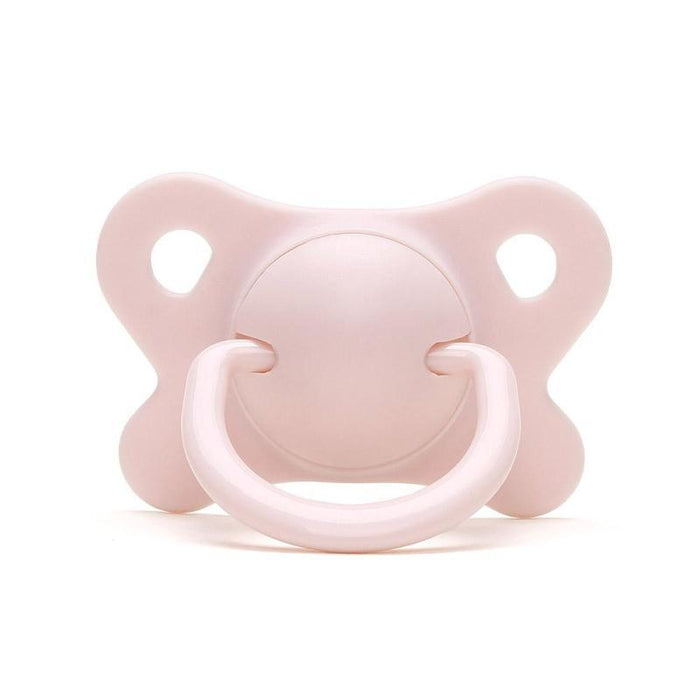Ultra Soft Silicone Pacifier for Newborns in soft pink color with a unique flat-head design.