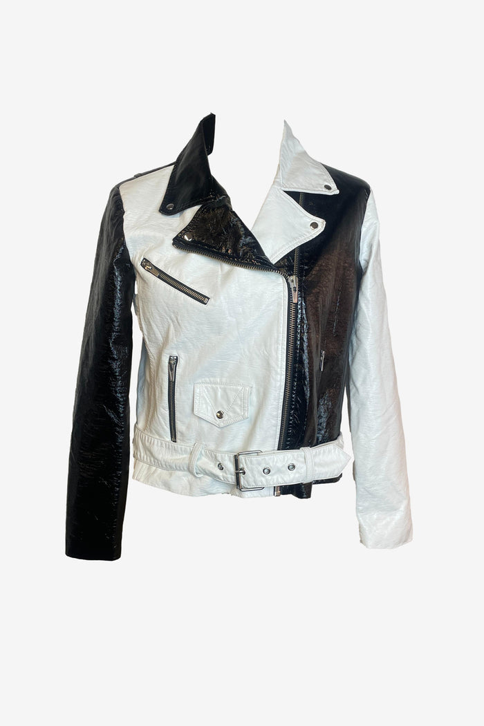 Veda Jayne Patent Jacket Black And White Motorcycle Jacket image 0