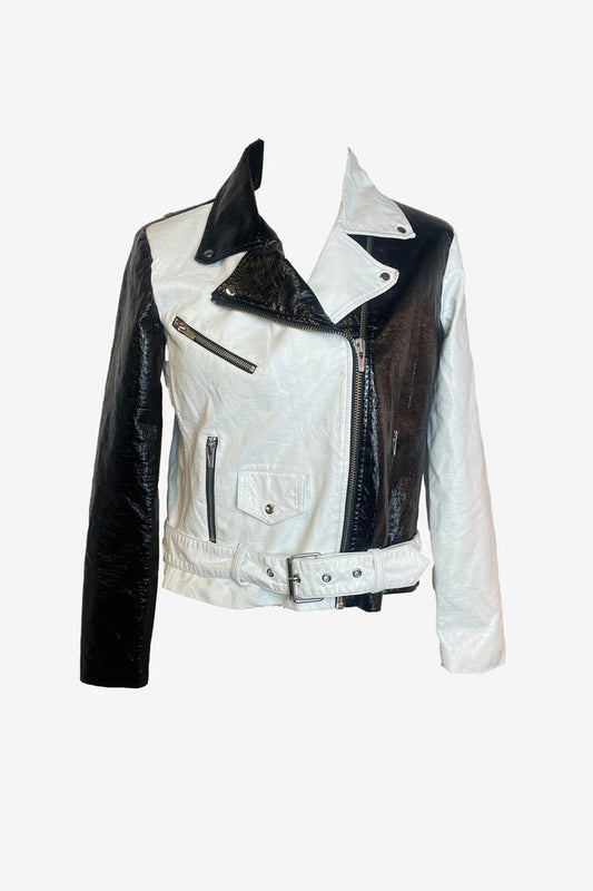 Veda Jayne Patent Jacket Black And White Motorcycle Jacket image 0