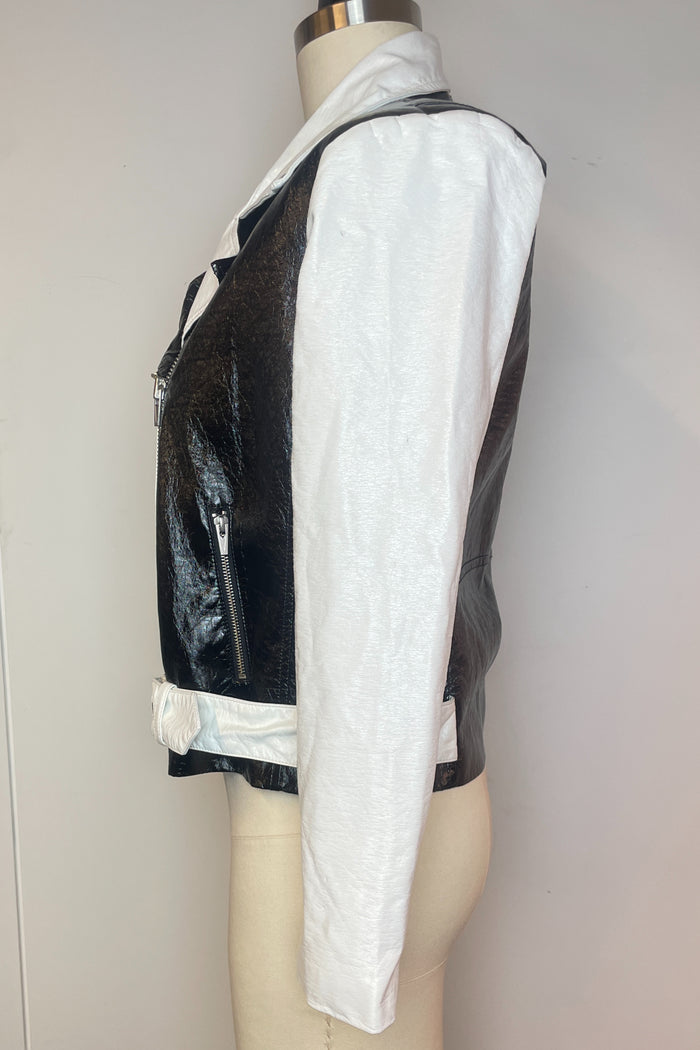 Veda Jayne Patent Jacket Black And White Motorcycle Jacket image 1