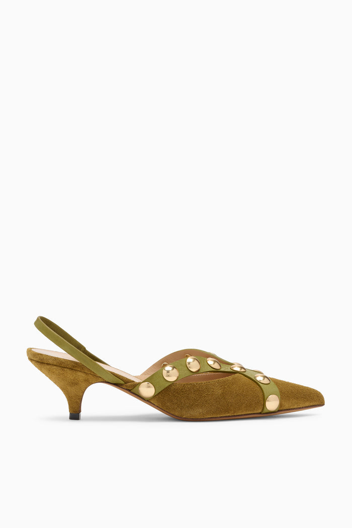 Vendome Studded Kitten Heel - Olive