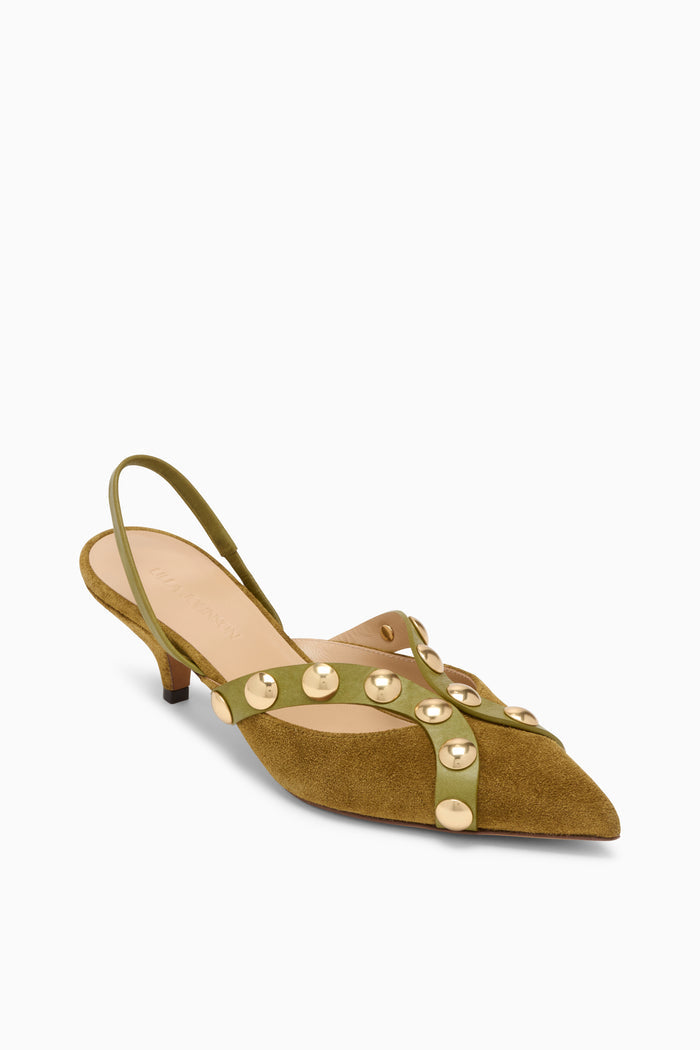 Vendome Studded Kitten Heel - Olive