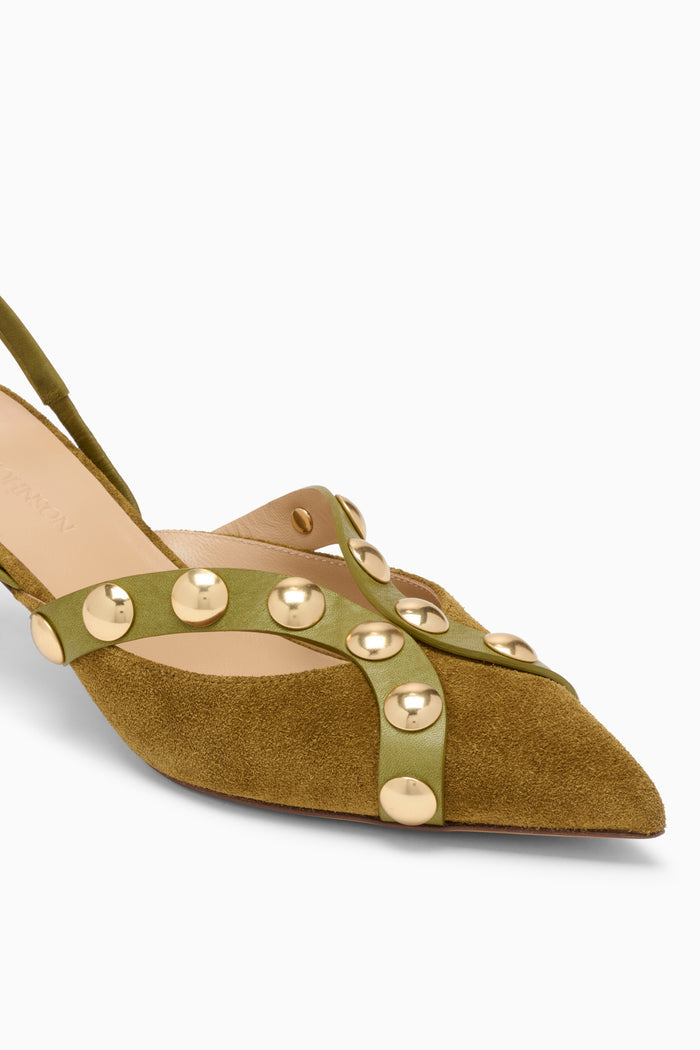 Vendome Studded Kitten Heel - Olive