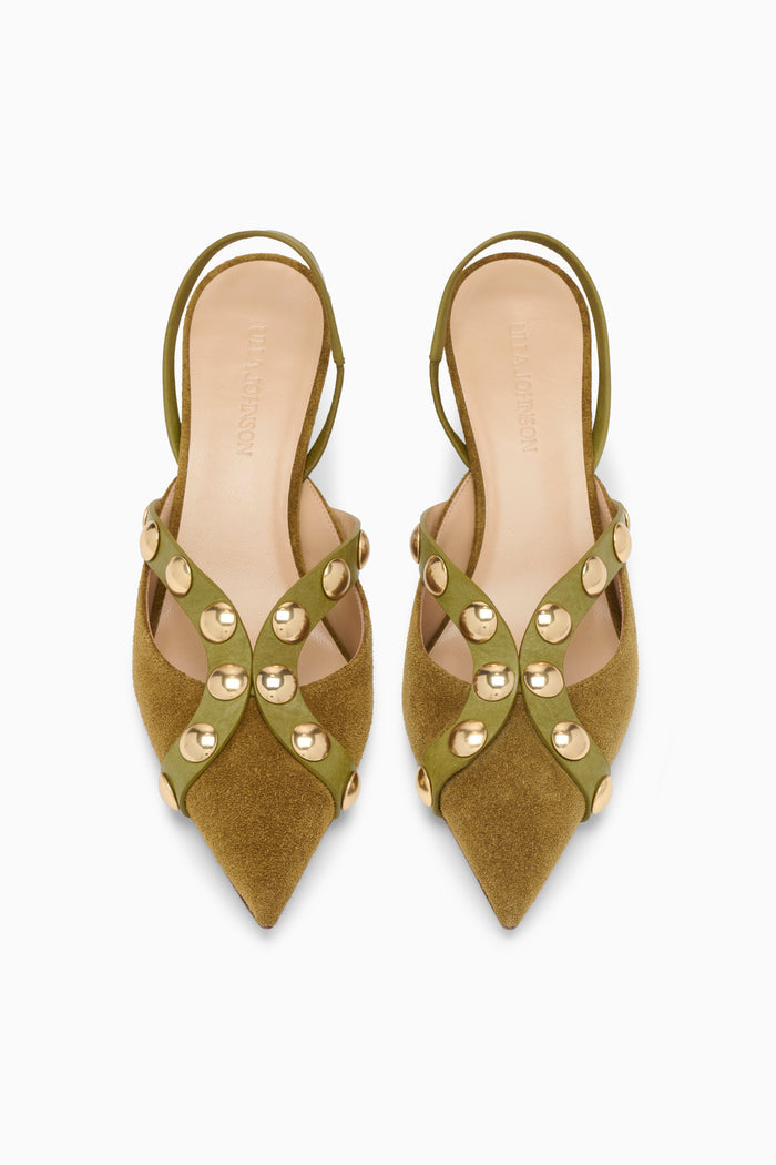 Vendome Studded Kitten Heel - Olive