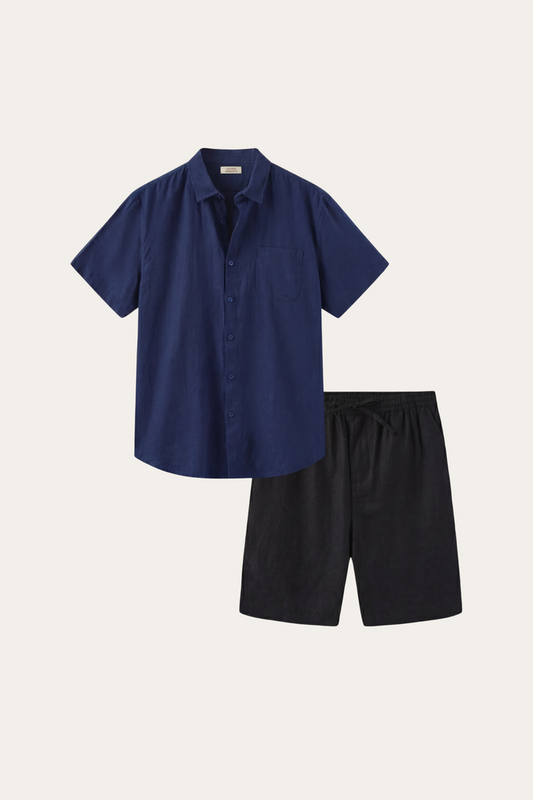Verona Linen Shirt & Shorts Navy/Black