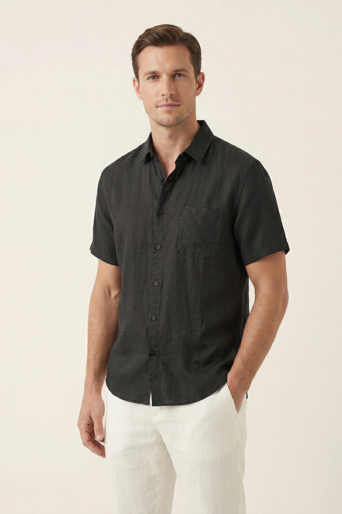 Vicenza Linen Short Sleeve Black