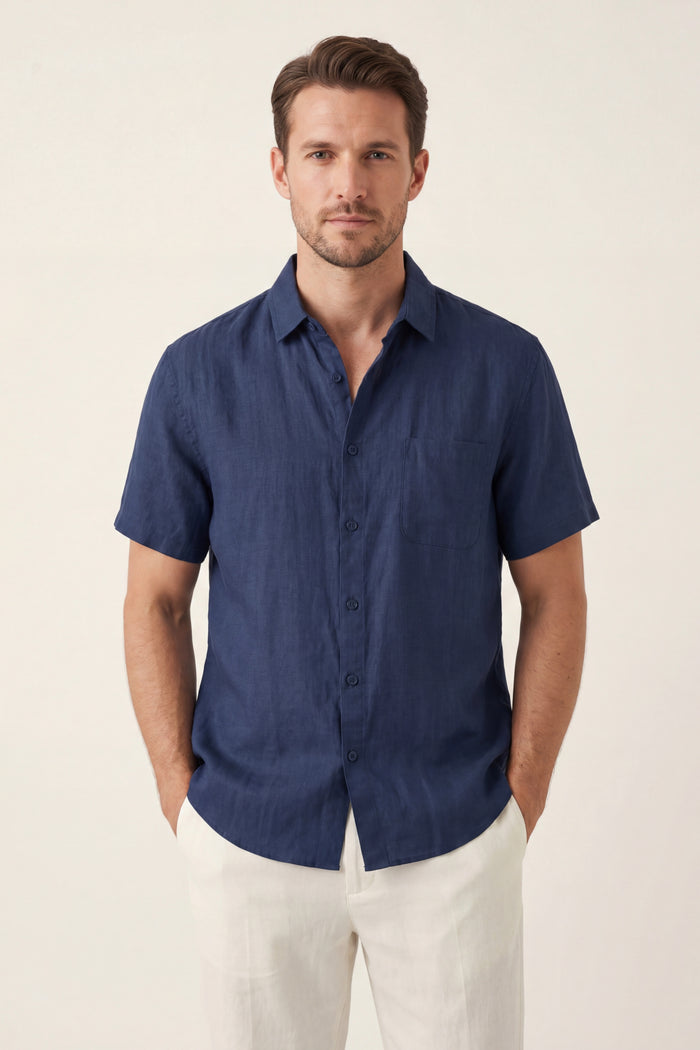 Vicenza Linen Short Sleeve Blue