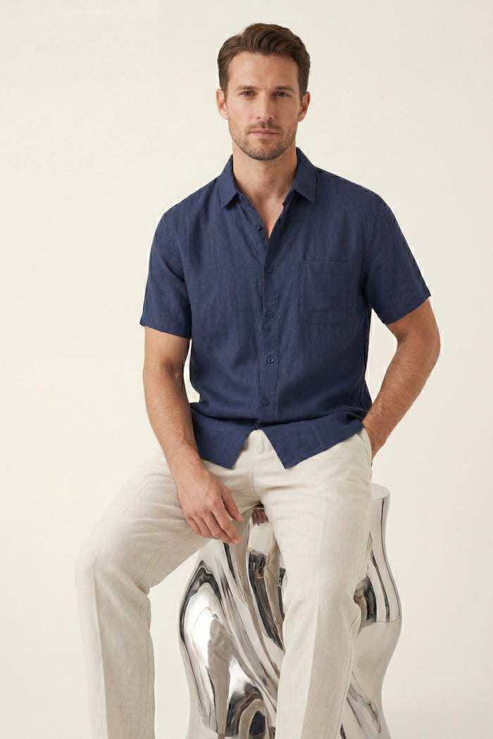 Vicenza Linen Short Sleeve Blue