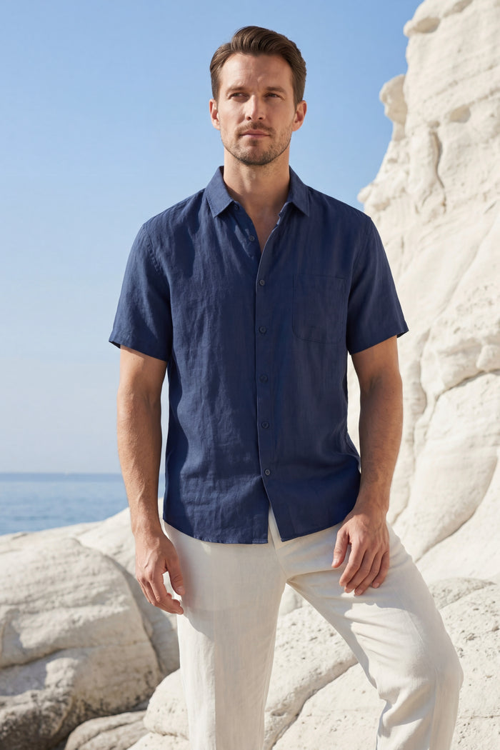 Vicenza Linen Short Sleeve Blue