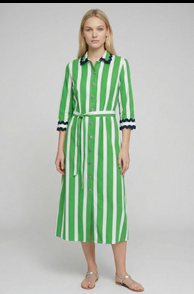 Vilagallo Green Striped Midi Shirt Dress