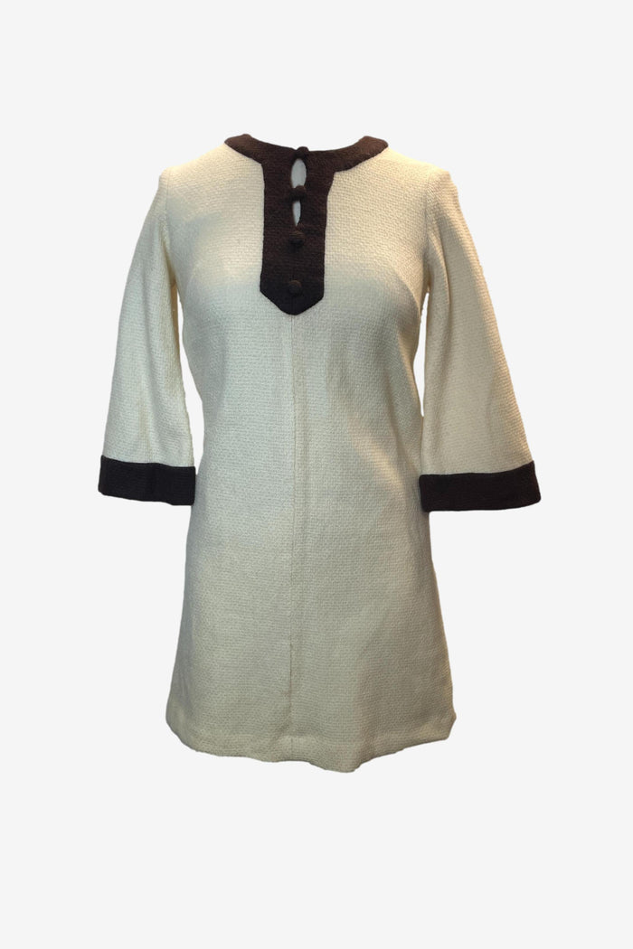 Vintage Brown Lined Cream Mini Dress