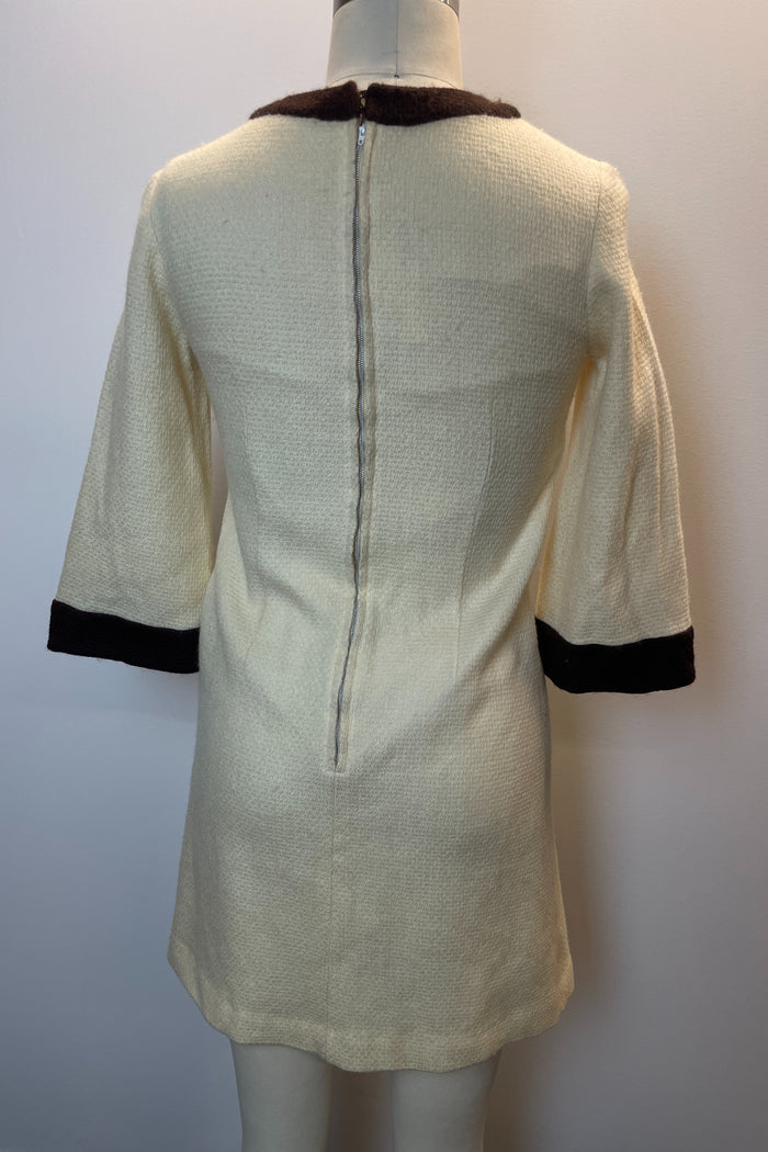 Vintage Brown Lined Cream Mini Dress image 1