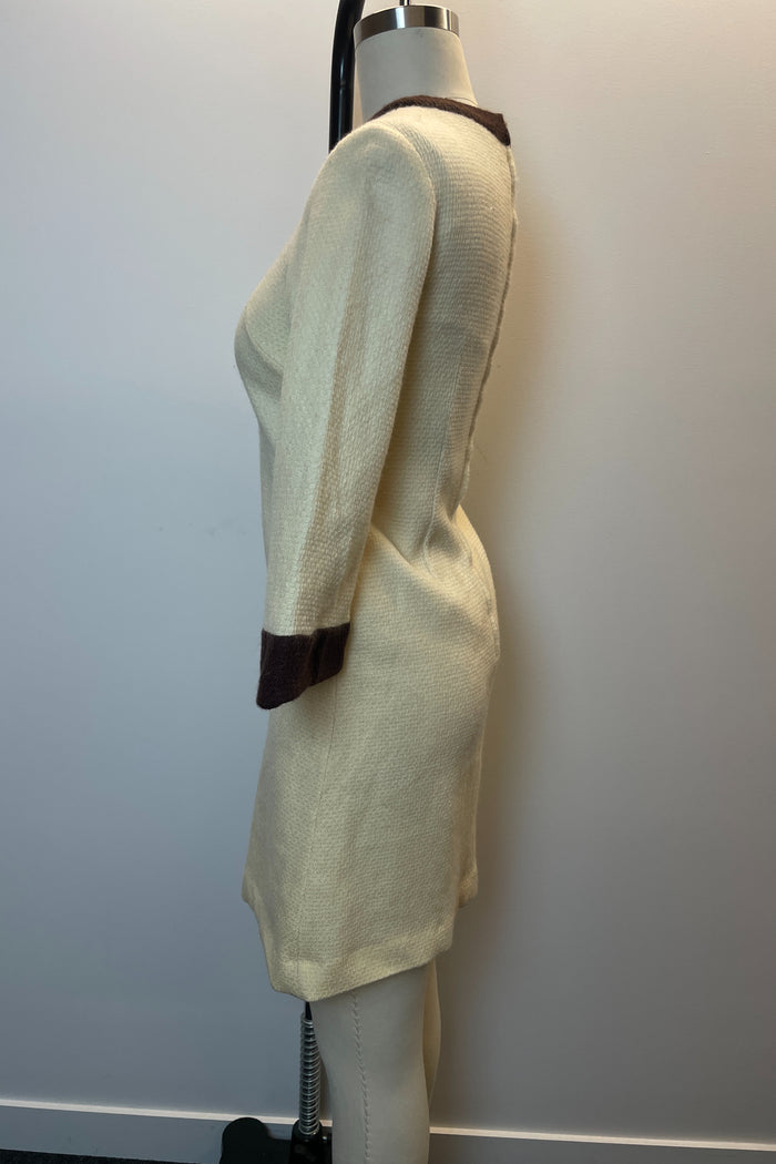 Vintage Brown Lined Cream Mini Dress image 2