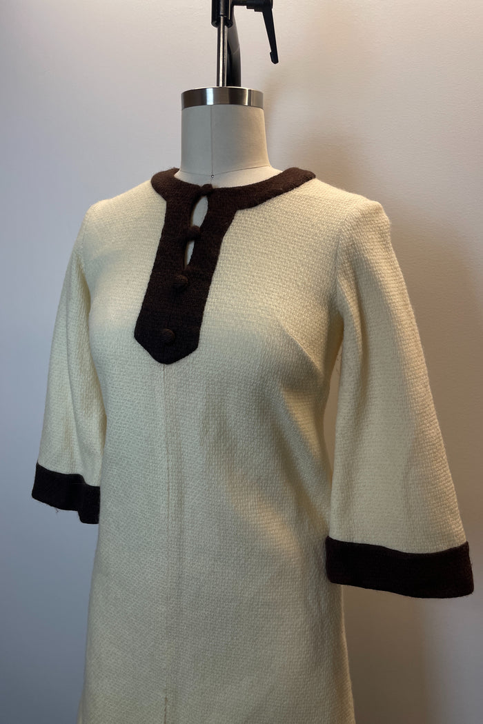 Vintage Brown Lined Cream Mini Dress image 3