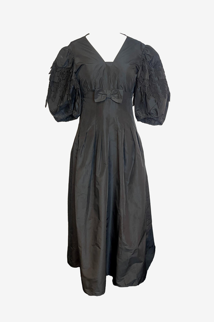 Vintage Yvette Puff Sleeve Taffeta Bow Midi Dress image 0