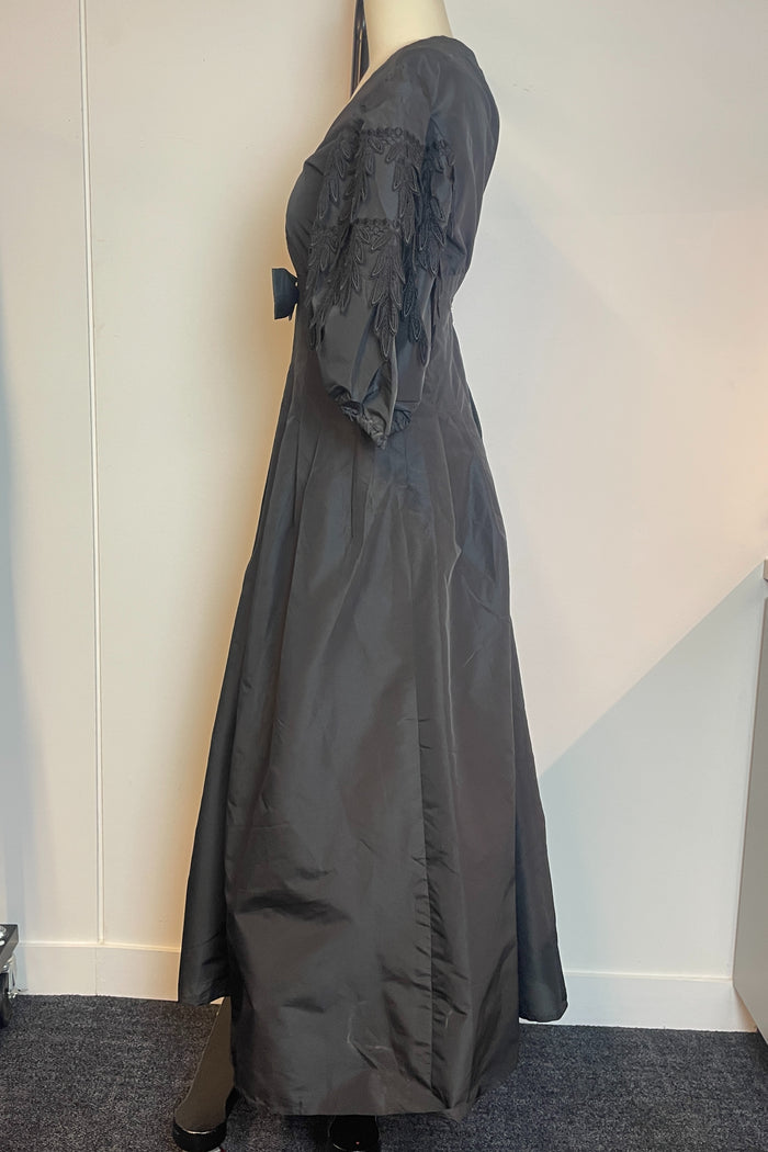 Vintage Yvette Puff Sleeve Taffeta Bow Midi Dress image 1