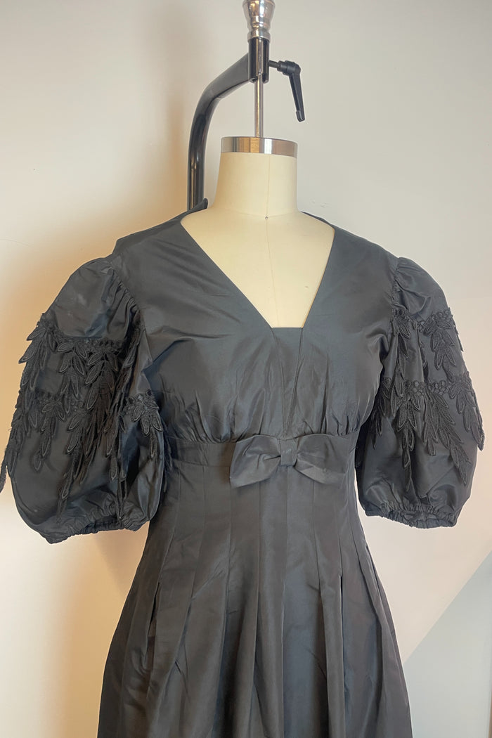 Vintage Yvette Puff Sleeve Taffeta Bow Midi Dress image 2