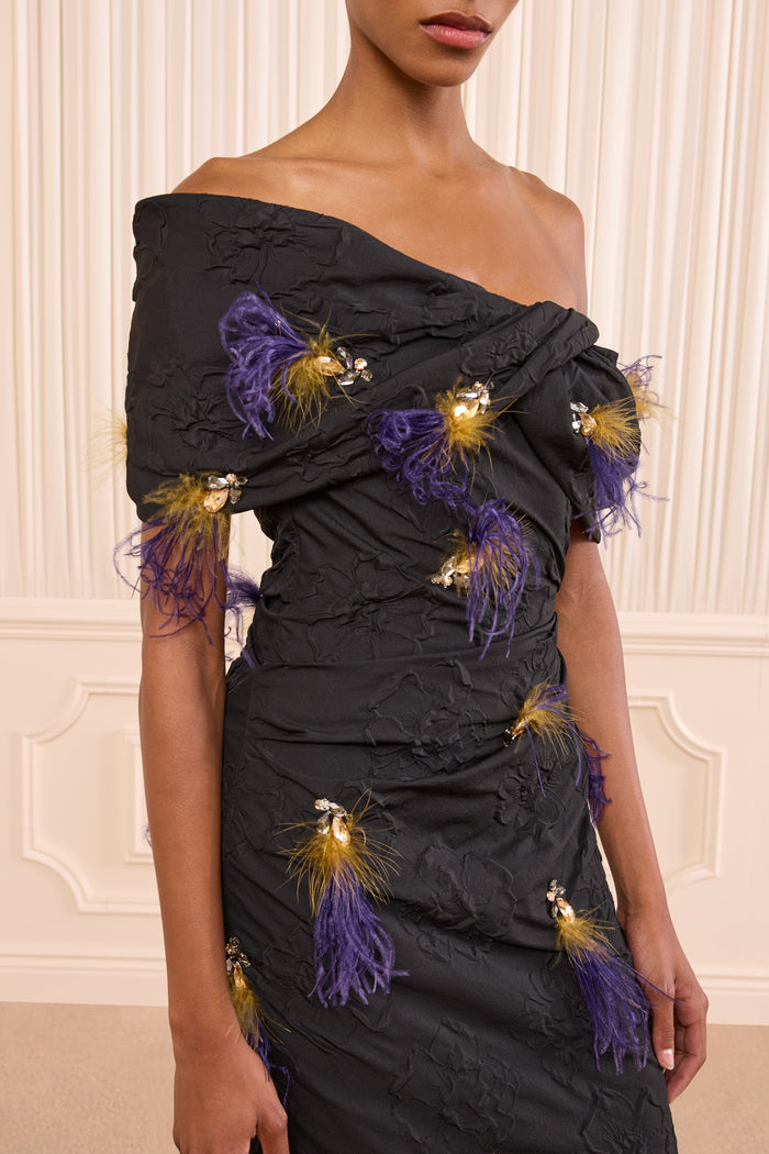 Violeta Off the Shoulder Dress with Embellishment - Noir