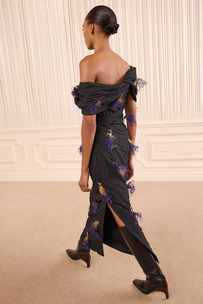 Violeta Off the Shoulder Dress with Embellishment - Noir