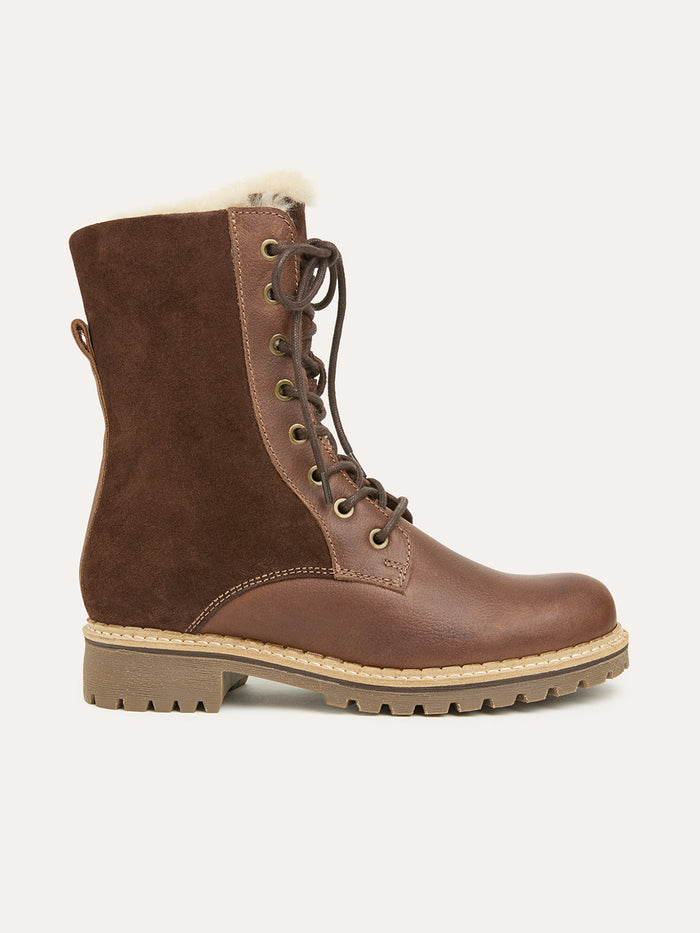 Waterproof Sheepskin Lined Lace-Up Ankle Boots