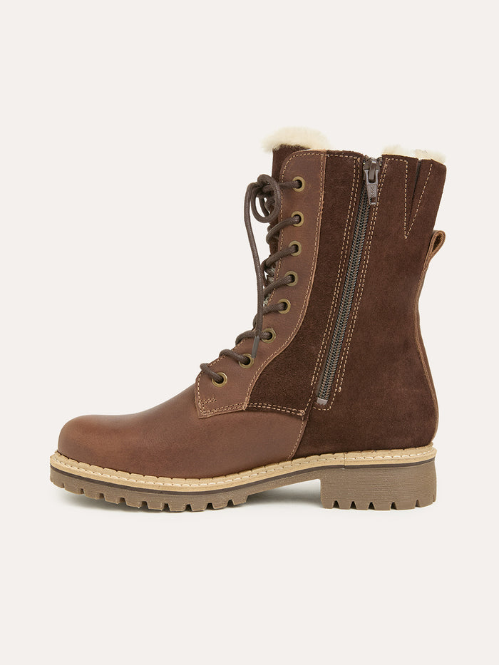 Waterproof Sheepskin Lined Lace-Up Ankle Boots