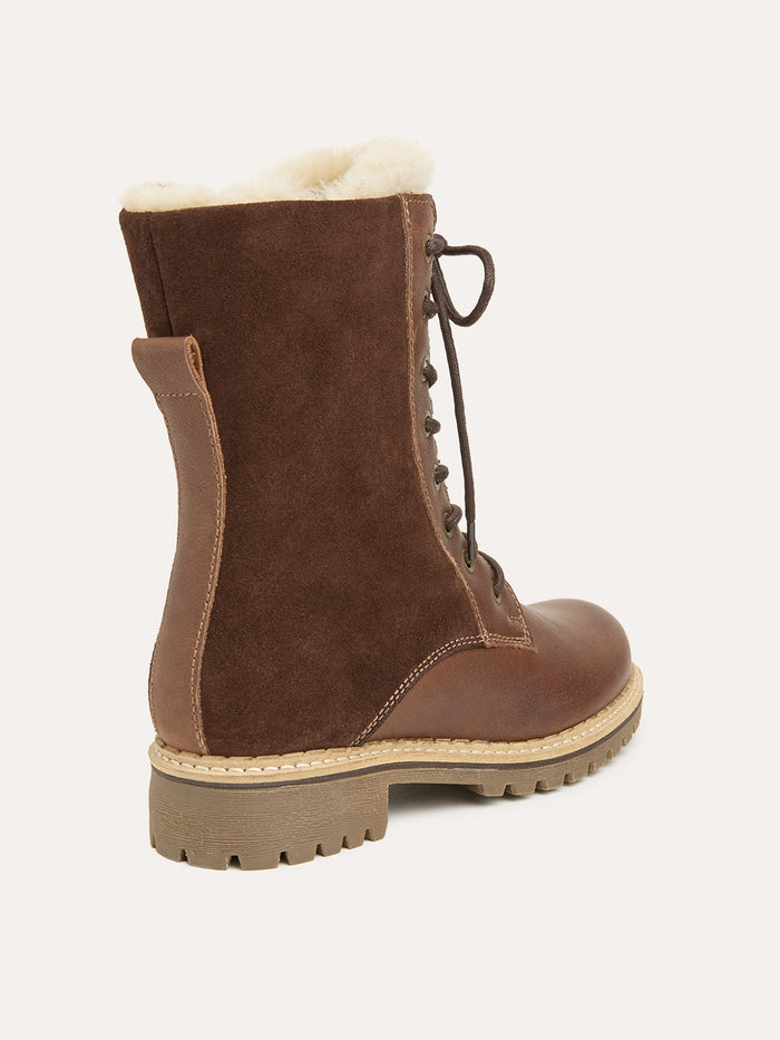 Waterproof Sheepskin Lined Lace-Up Ankle Boots