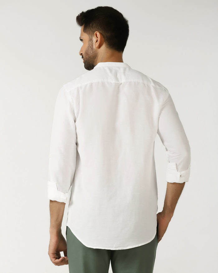 White Linen Solid Shirt - Salmon