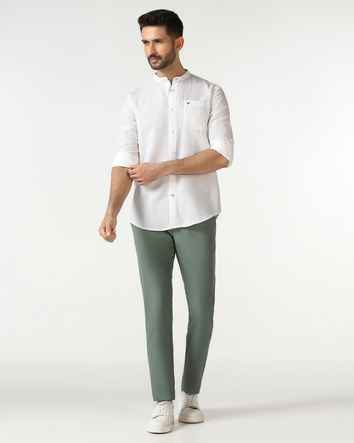 White Linen Solid Shirt - Salmon