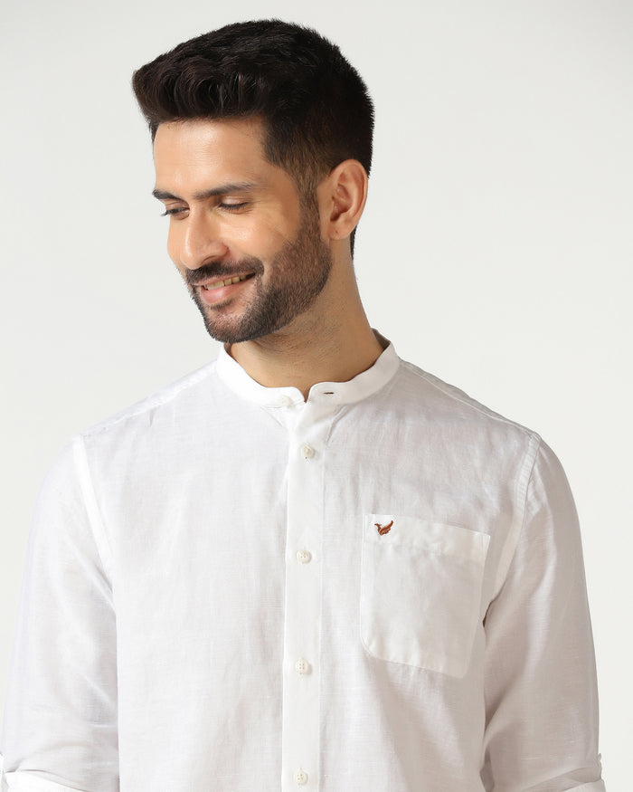 White Linen Solid Shirt - Salmon